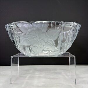Vintage Mikasa Frosted Glass Square Bowl With Lily & Daffodil Floral Design